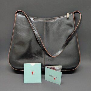 HOBO Leather Handbag Shoulder Bag Purse Satchel Black Red Inside Side Pocket